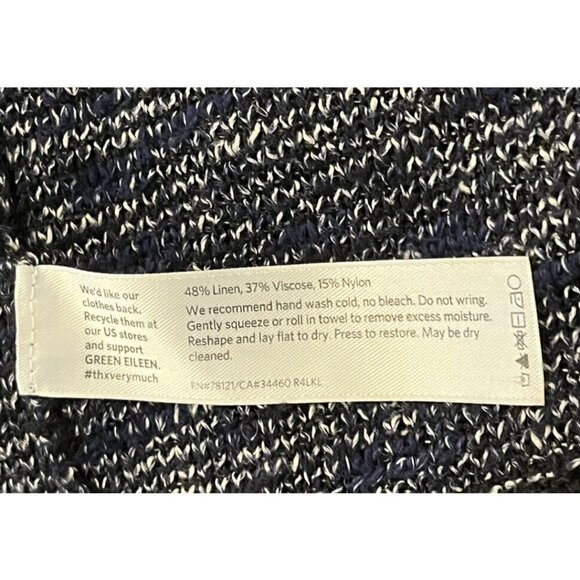 Eileen Fisher Navy Ivory Marled Linen blend Knit Open Duster Cardigan - Picture 7 of 9